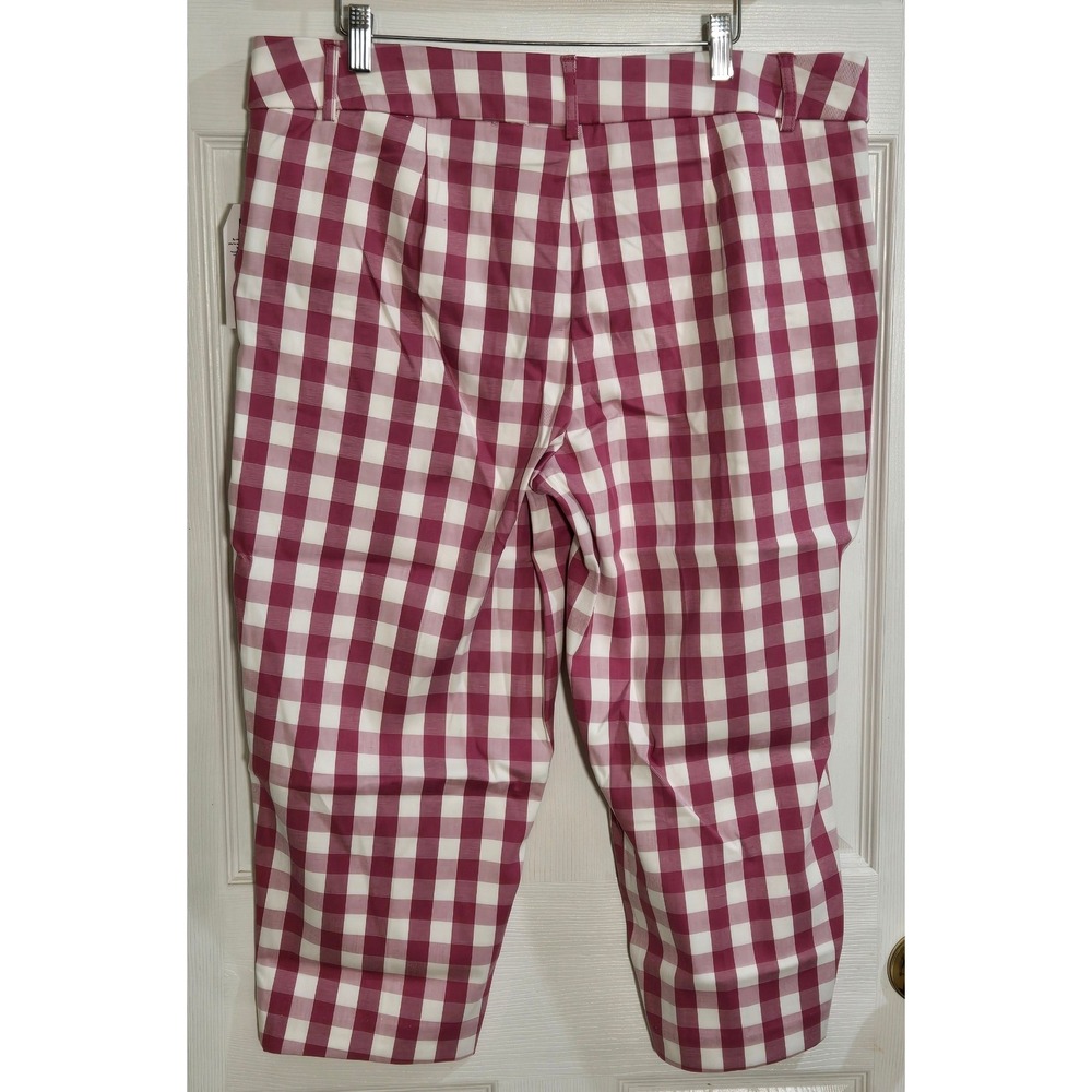 Time and Tru Womens Gingham Capri Pants Rosiest Rouge Pink White Size 16 NWT